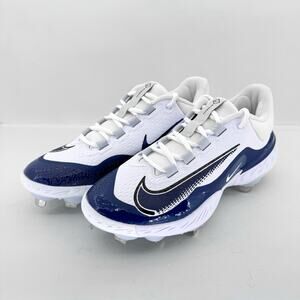 New Nike Alpha Huarache Elite 4 Low Baseball Cleats- White/Blue-FD2745-103-Size7